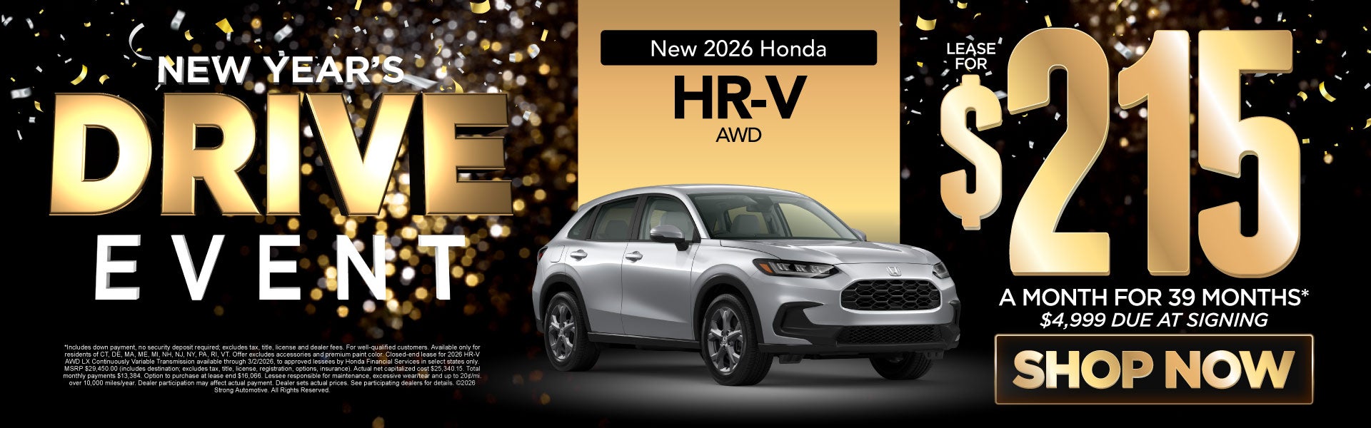 2026 Honda HR-V AWD Lease for $215 a month for 39 Months*