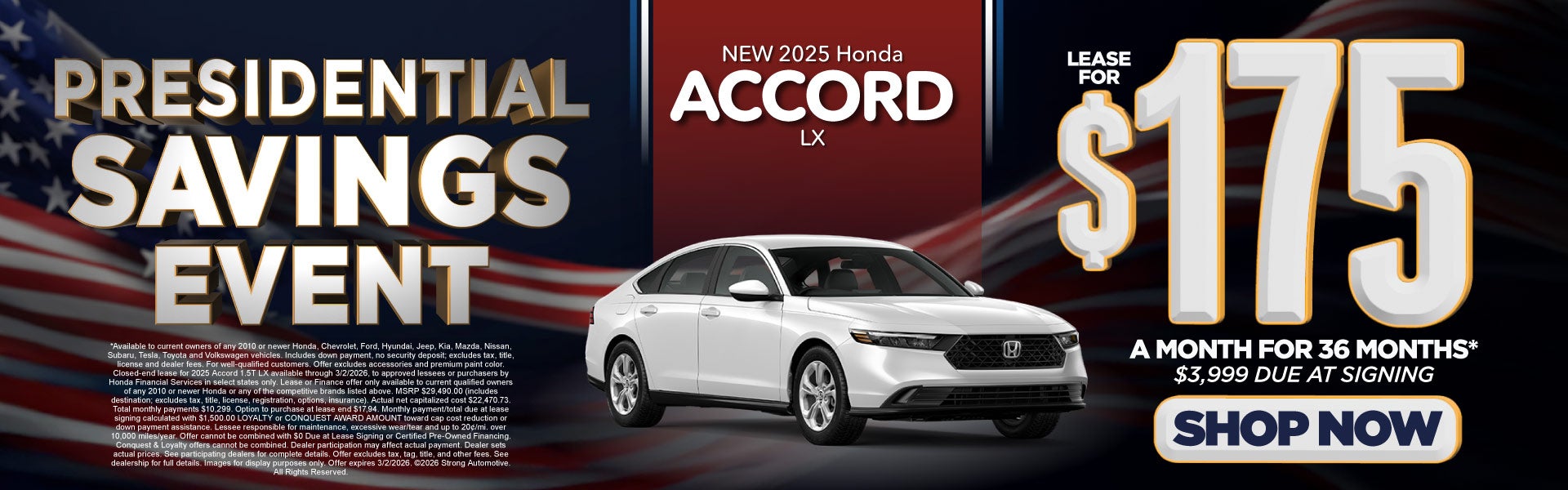 2025 Honda Accord LX Lease for $175 a month for 36 Months*