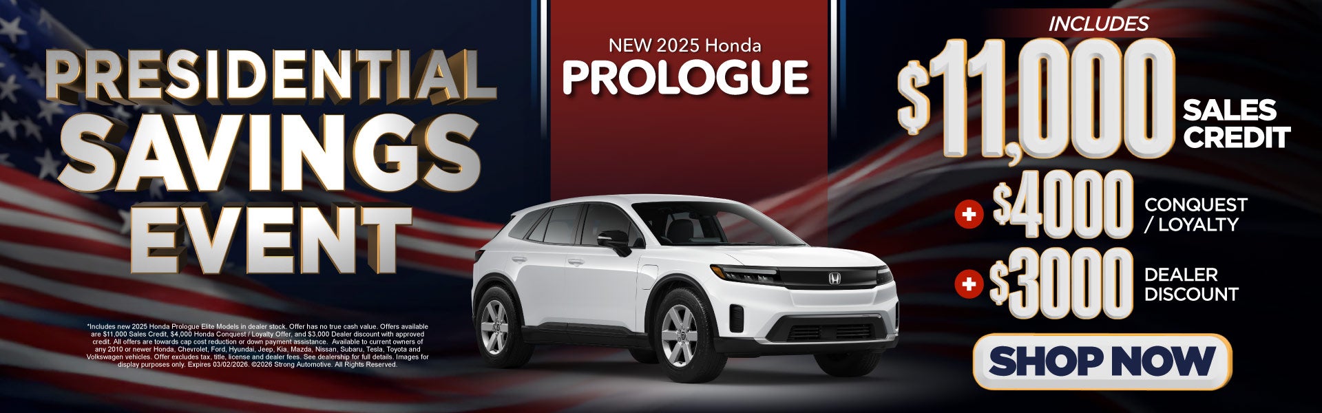 2025 Honda Prologue	"Includes $11,000 Sales Credit $4,000 Ho