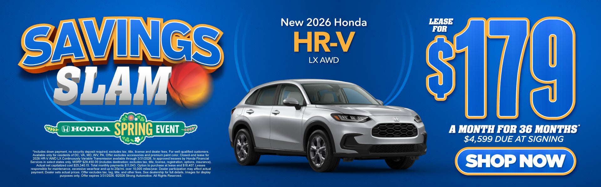 2026 Honda HR-V LX AWD 	"Lease for $179 a month for 36 Month