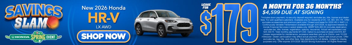 2026 Honda HR-V LX AWD "Lease for $179 a month for 36 Months* $4,599 due at signing"