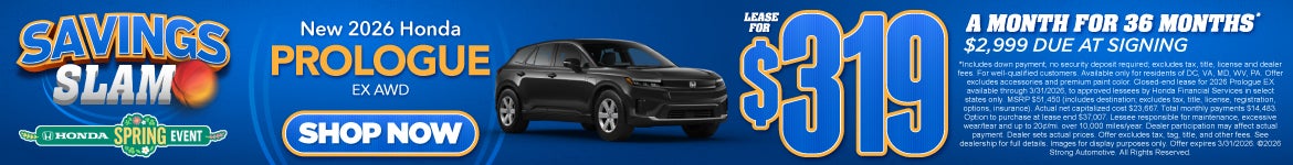 2026 Honda Prologue EX AWD	"Lease for $319 a month for 36 Months* $2,999 due at signing"