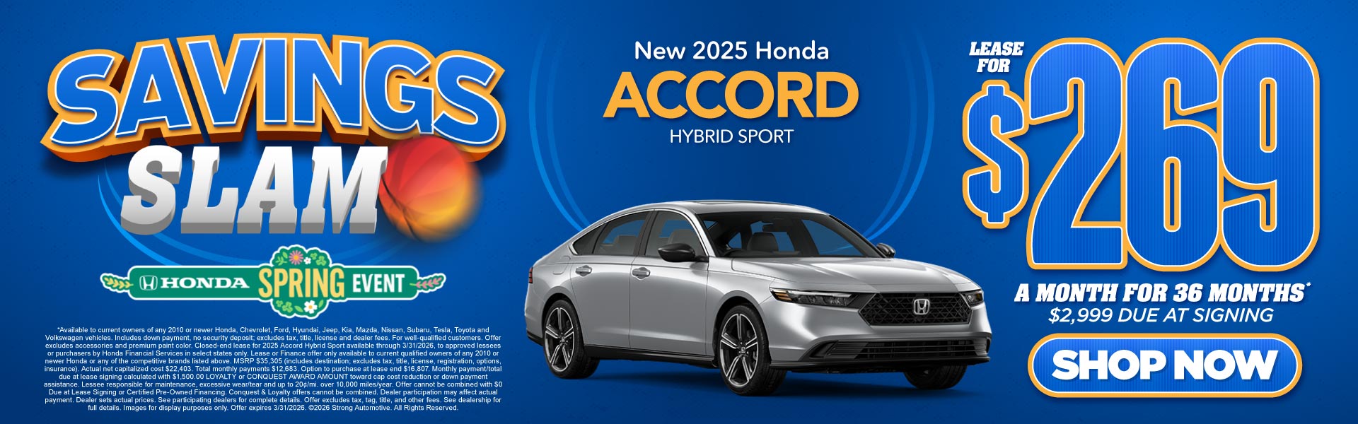 2025 Honda Accord Hybrid Sport	"Lease for $269 a month for 3