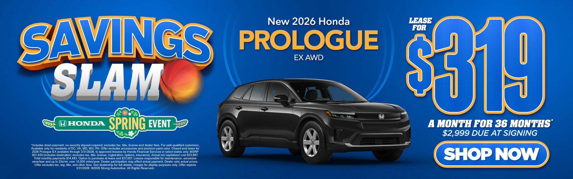 2026 Honda Prologue EX	"Lease for $319 a month for 36 Months