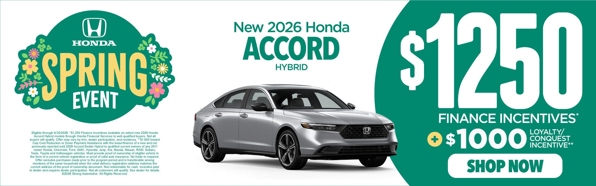 New 2026 Honda Accord Hybrid 	"$1,250 Finance Incentives* Pl