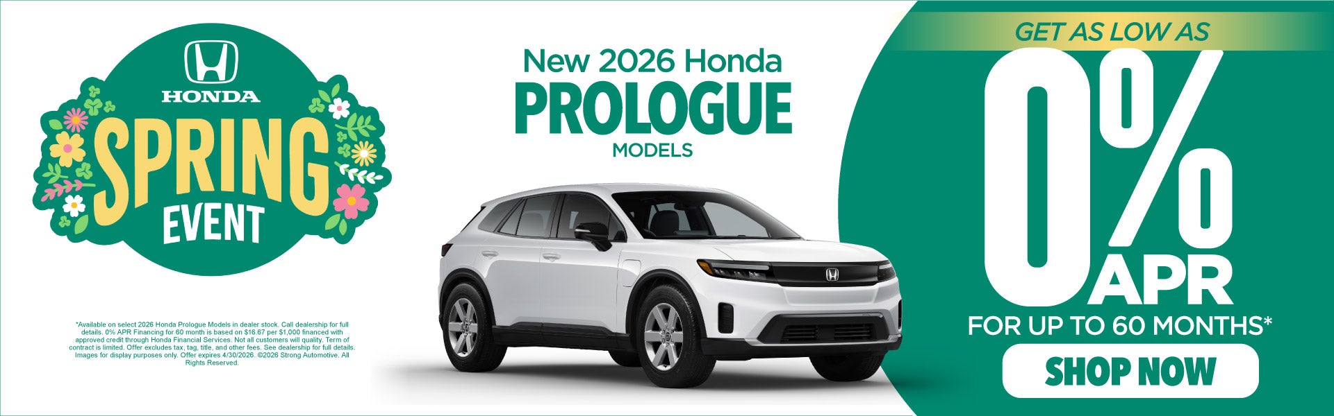 New 2026 Honda Prologue Models	Get as low as 0% APR for up t