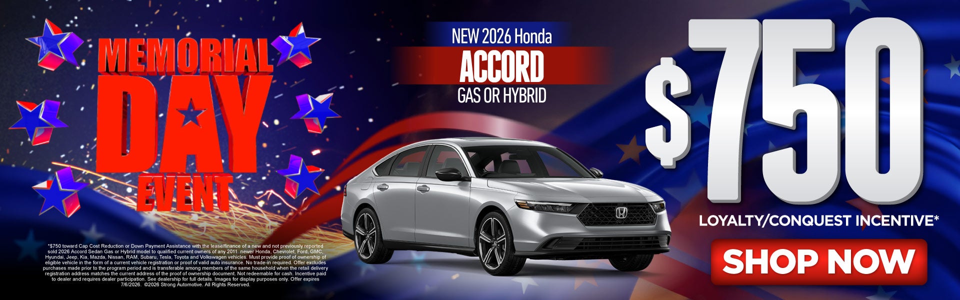 New 2026 Honda Accord Hybrid 	$750 Loyalty / Conquest Incent