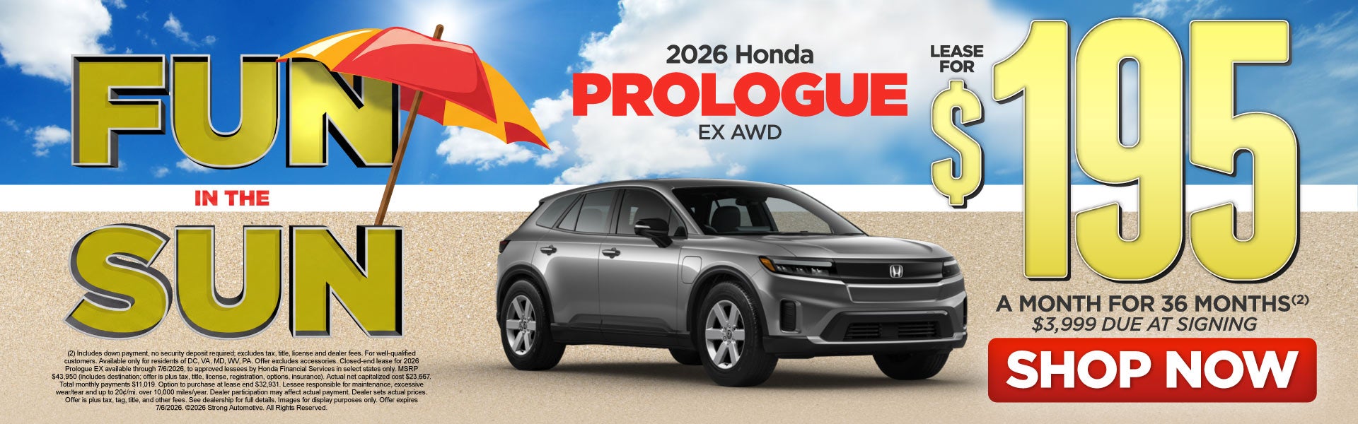 2026 Honda Prologue EX AWD	"Lease for $195 a month for 36 Mo