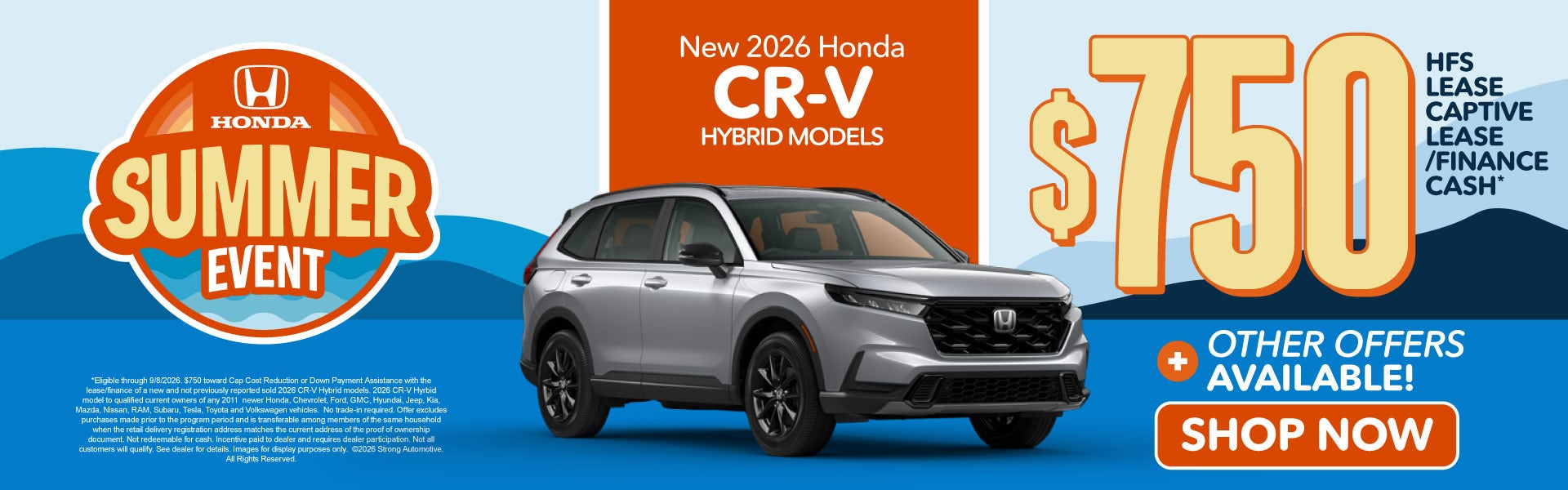 New 2026 Honda CR-V Hybrid Models	"$750 HFS Lease Captive Le