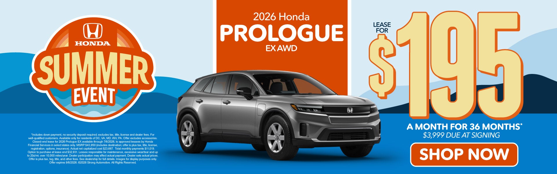 2026 Honda Prologue EX AWD	"Lease for $195 a month for 36 Mo