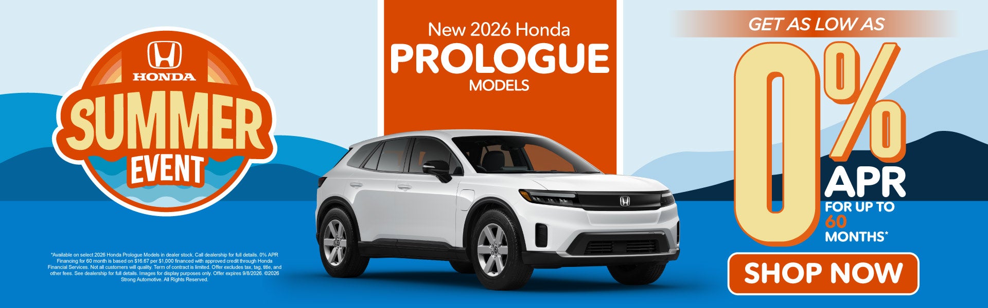 New 2026 Honda Prologue Models	Get as low as 0% APR for up t