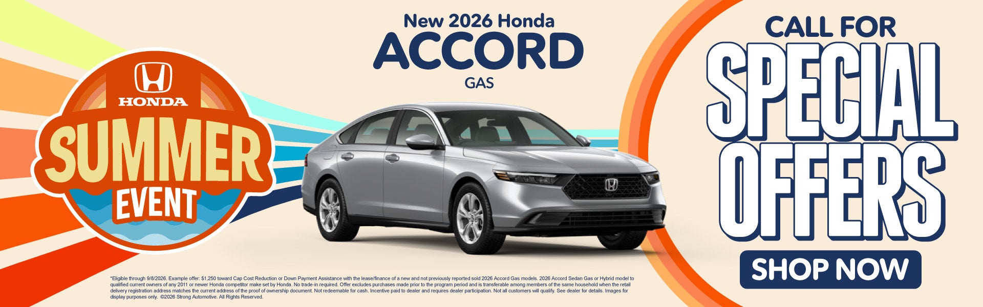 New 2026 Honda Accord Gas	Call for Special Offers! 