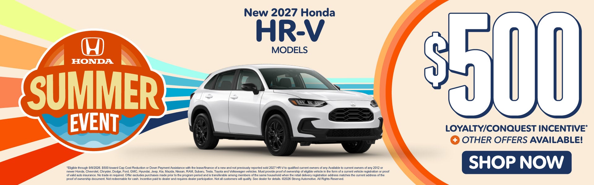 New 2027 Honda HR-V Models 	"$500 Loyalty / Conquest Incenti