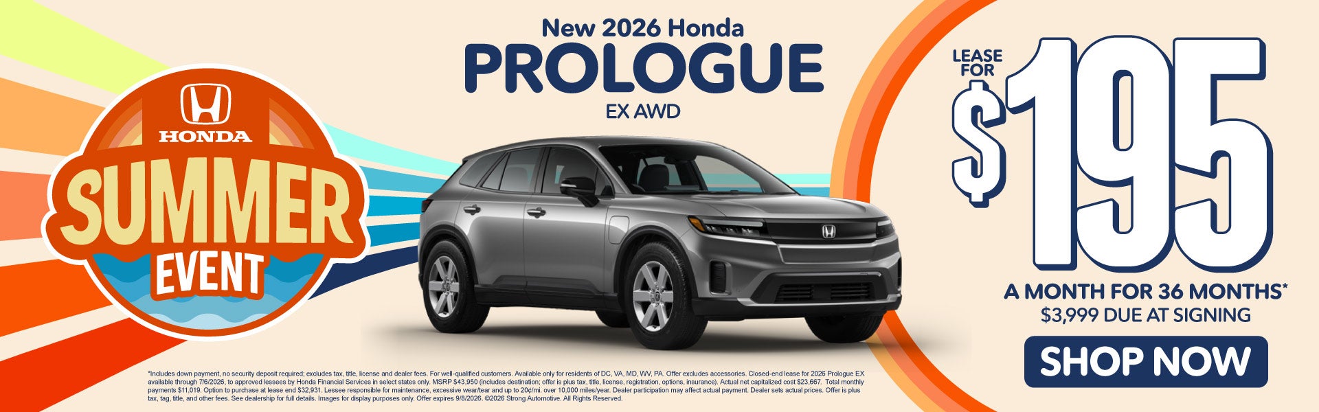 2026 Honda Prologue EX AWD	"Lease for $195 a month for 36 Mo