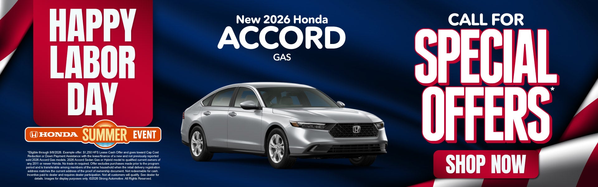 New 2026 Honda Accord Gas	Call for Special Offers! 