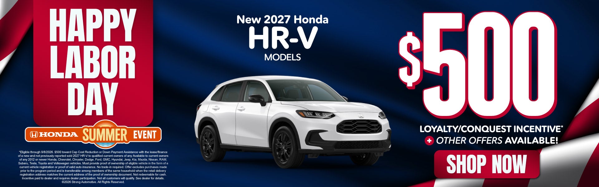 New 2027 Honda HR-V Models 	"$500 Loyalty / Conquest Incenti