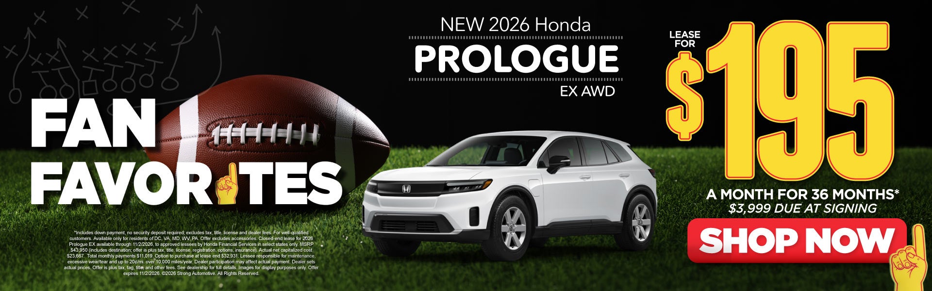 2026 Honda Prologue EX AWD	"Lease for $195 a month for 36 Mo